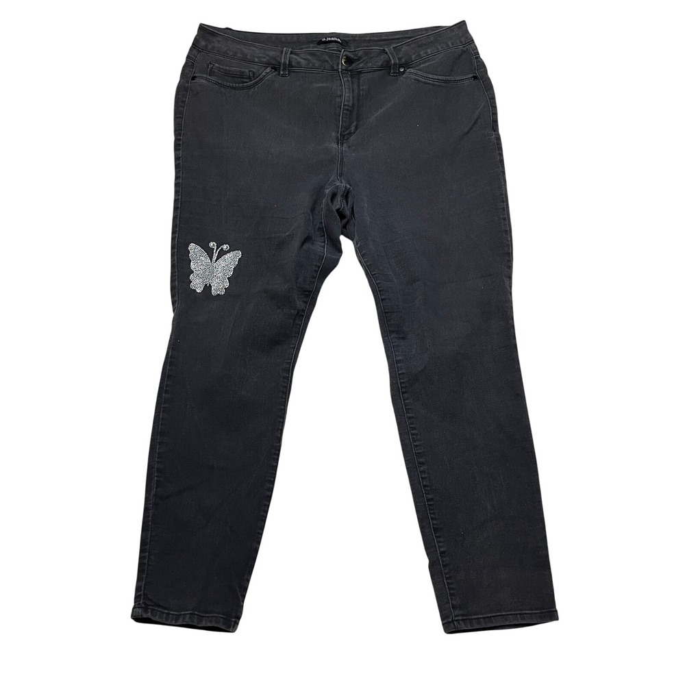 d.jeans Jeans Womens 18W Black Butterfly Rhinestone Embellished Skinny‎ Stretch